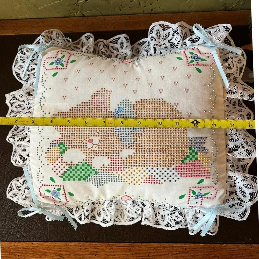 Vintage 90s Finished Bucilla Cat Pillow Cottagecore Girlhood‎ Whimsical Decor